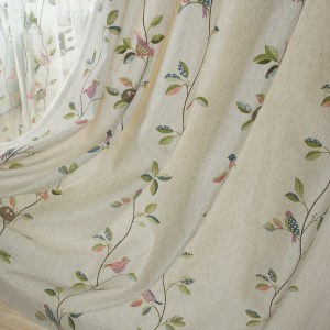 Misty Meadow Floral & Bird Cream Curtain 6