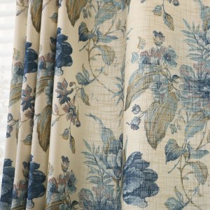 Woodland Flower Curtain with Blue Edge Border 5
