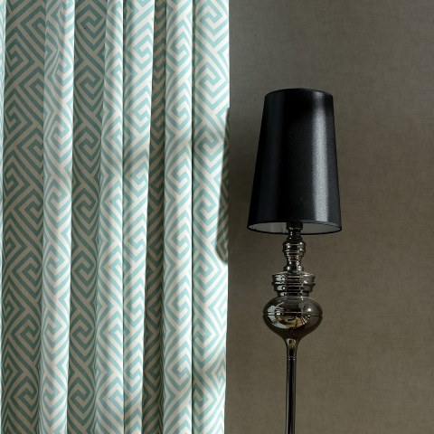Greek Key Sage Green Curtain Voila Voile, Teal Patterned Curtains