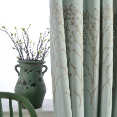 Trees of the Four Seasons Teal Blue Embroidered Curtain