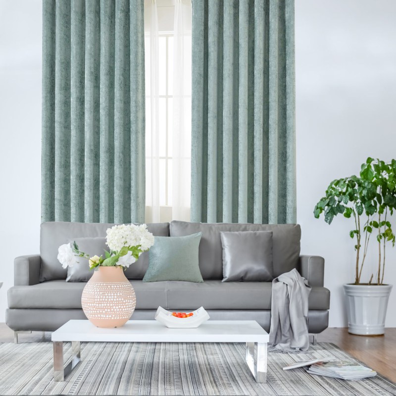 Luxury Duck Egg Sage Green Chenille Curtain Voila Voile