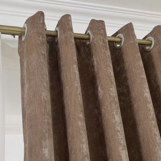 Luxury Brown Taupe Chenille Curtain Drapes 4