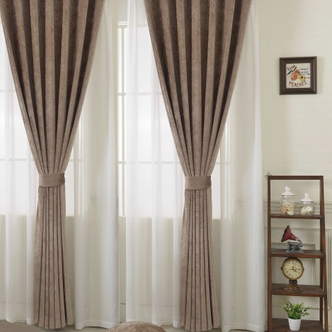Luxury Brown Taupe Chenille Curtain Drapes 1