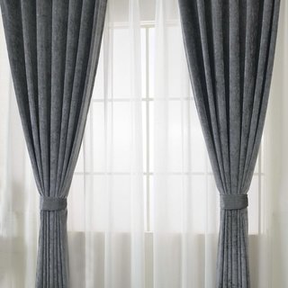 Luxury Gray Chenille Curtain Drapes 4