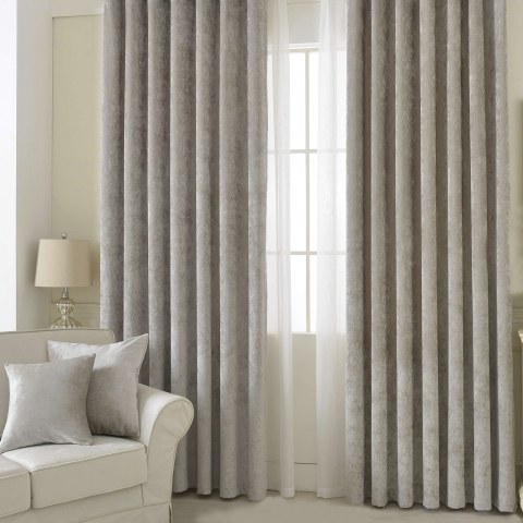 Luxury Silver Gray Chenille Curtain Drapes 1