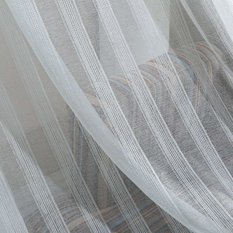 Sheer Curtain Silver Shimmery Striped White Voile Sheer Curtain