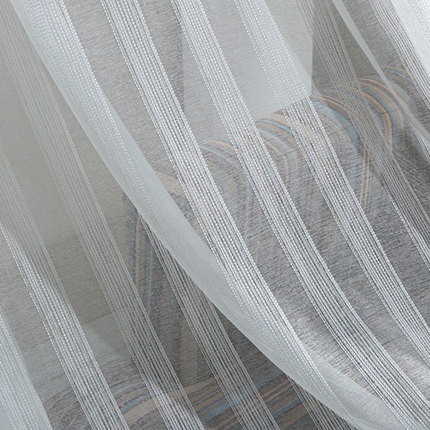 Silver Shimmery Striped White Sheer, Sheer Silver Curtains