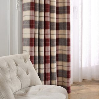Cozy Plaid Check Burgundy Red Chenille Curtain 3