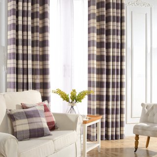 Cozy Plaid Check Light Purple Chenille Curtain Drapes 1