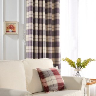 Cozy Plaid Check Light Purple Chenille Curtain Drapes 4