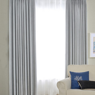 Cozy Cotton Light Gray Blackout Curtain Drapes with Line Texture