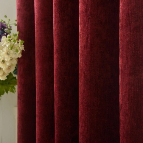 Luxury Burgundy Wine Red Chenille Curtain Drapes 1