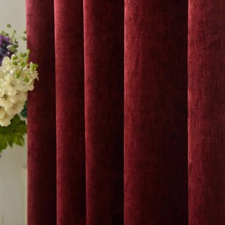 Luxury Burgundy Wine Red Chenille Curtain Drapes 5