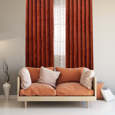 Luxury Terracotta Burnt Orange Chenille Curtain Drapes 1