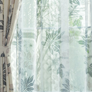 Sheer Curtain Tropical Leaves Grey Voile Curtain 2