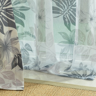 Sheer Curtain Tropical Leaves Grey Voile Curtain 3
