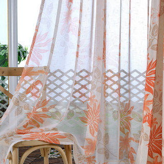 Sheer Curtain Tropical Leaves Orange Voile Curtain 2