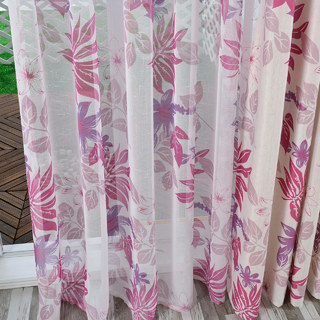 Sheer Curtain Tropical Leaves Purple Pink Voile Curtain 3