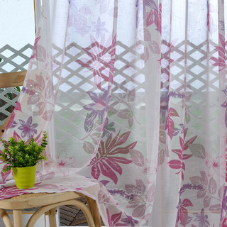 Sheer Curtain Tropical Leaves Purple Pink Voile Curtain 2
