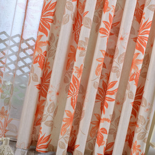 Tropical Leaves Orange Curtain 6