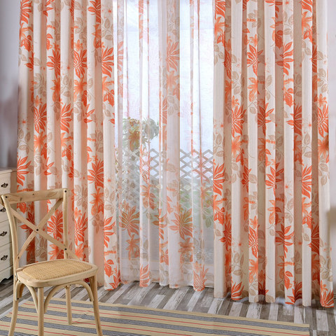 Tropical Leaves Orange Curtain 1