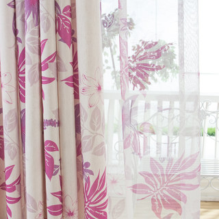 Tropical Leaves Purple Pink Curtain 3