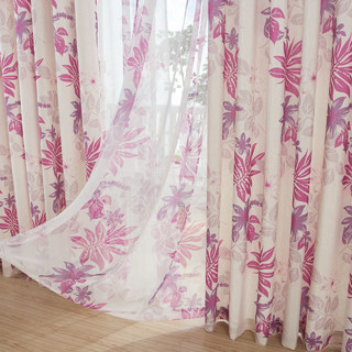 Tropical Leaves Purple Pink Curtain 2