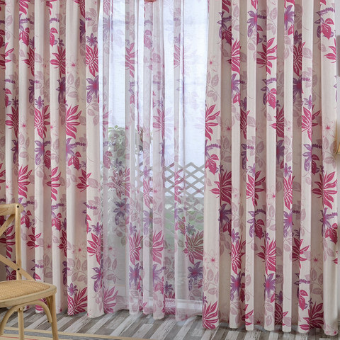 Tropical Leaves Purple Pink Curtain 1