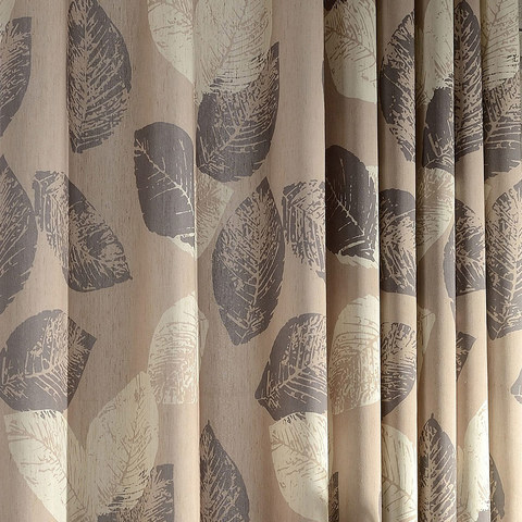 Block Leaf Brown Linen Style Curtain 1