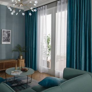 Microfiber Teal Blue Velvet Curtain Drapes 2