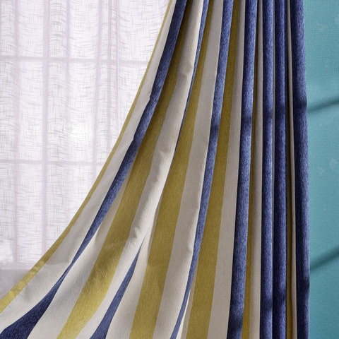 Blue yellow store curtain fabric
