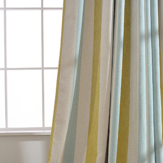 Sunshine Stripes Yellow White Light Blue Chenille Curtain 4