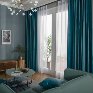 Velvet Microfiber Teal Blue Curtain Drapes 3