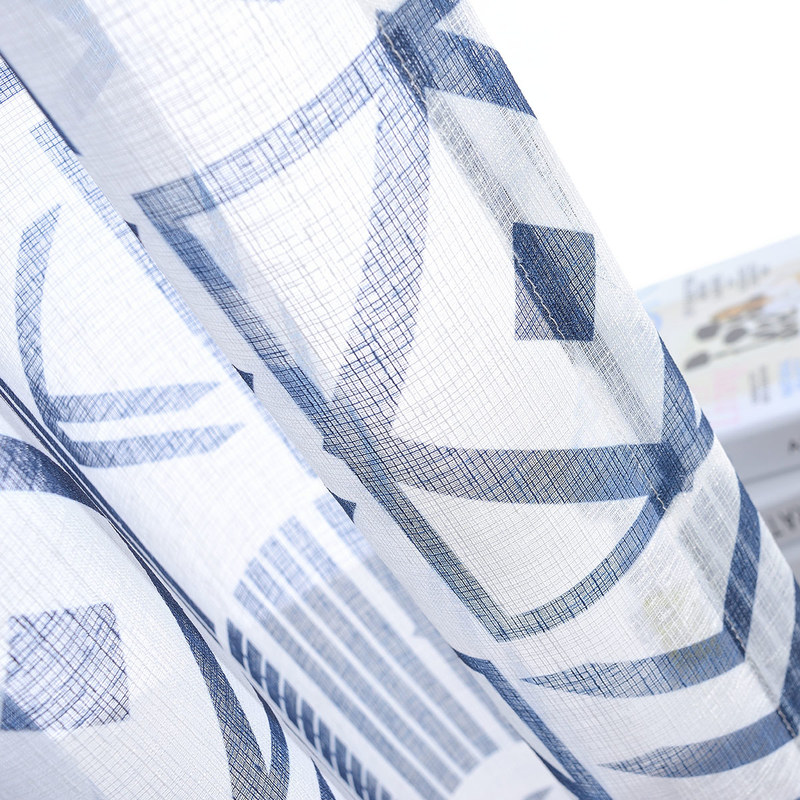 Sheer Curtain The City Sketch Blue Modern Geometric Voile Curtain