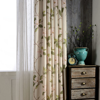 Smell The Magnolias Pastel Pink Floral Curtain 1
