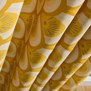 Hello Sunshine Modern Art Deco Yellow Patterned Curtain Drapes 4