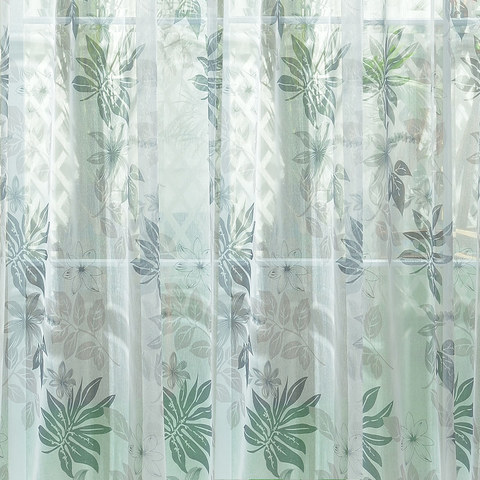 Sheer Curtain Tropical Leaves Grey Voile Curtain 1