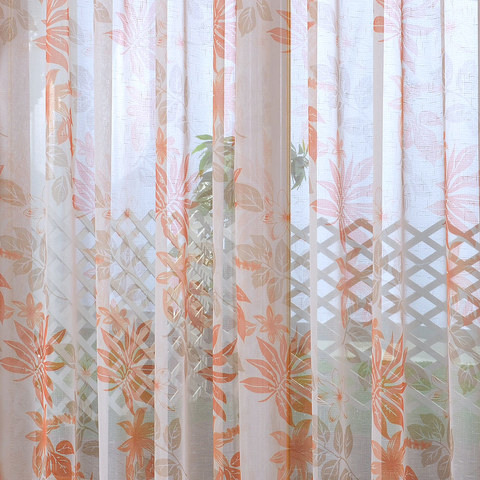 Sheer Curtain Tropical Leaves Orange Voile Curtain 1