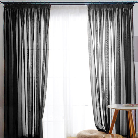 black soft sheer voile curtain