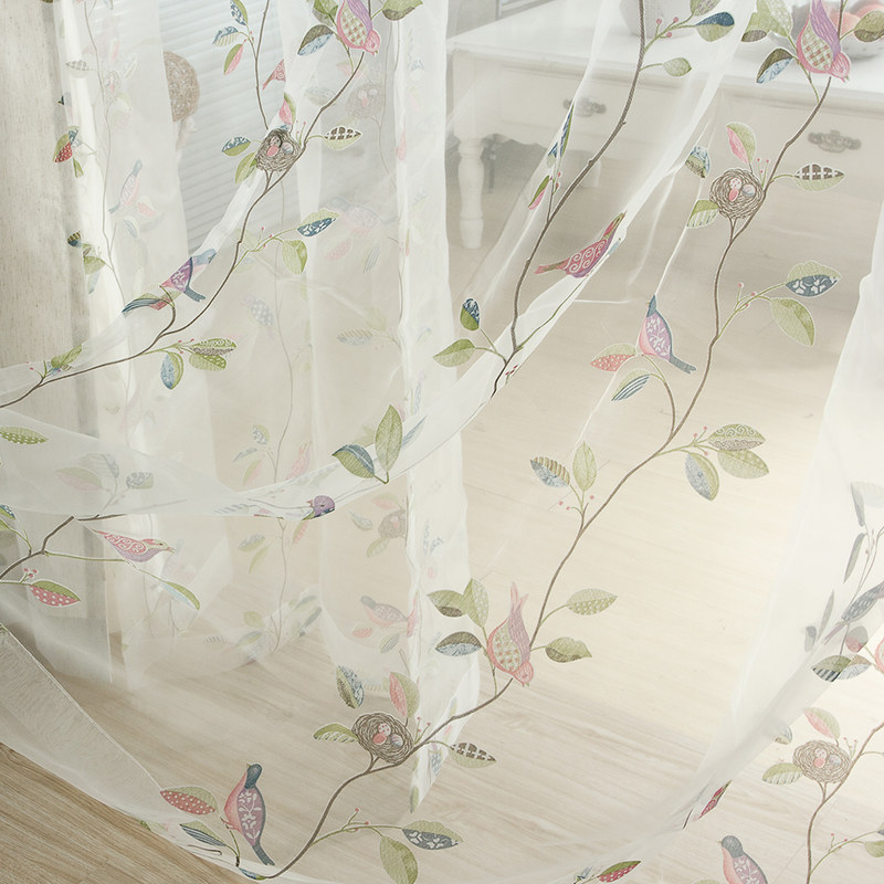 Sheer Curtain Misty Meadow Floral And Bird Cream Voile Curtain Voila Voile