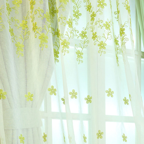 Touch Of Grace Embroidered Lime Green Flower Voile Curtain Voila