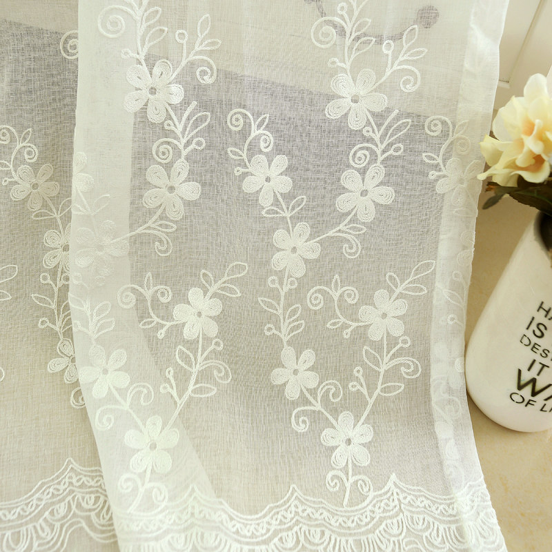 Sheer Curtain Touch Of Grace Embroidered White Flower Voile Curtain