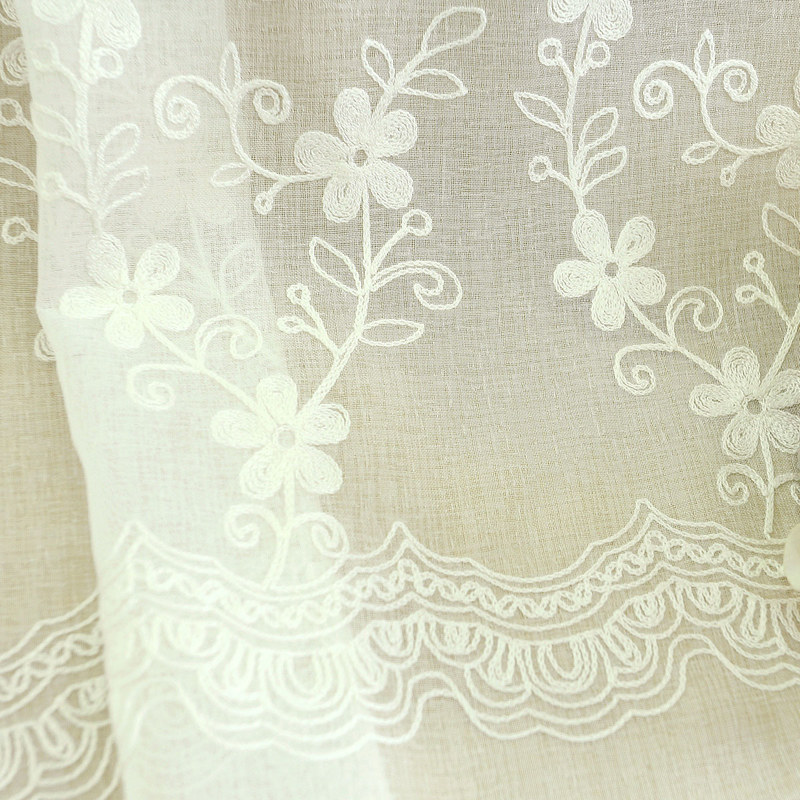 Sheer Curtain Touch Of Grace Embroidered White Flower Voile