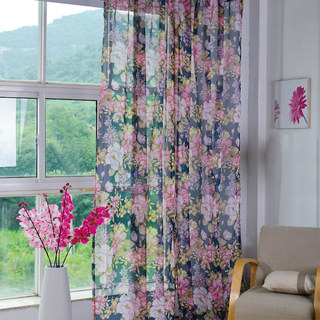 Elegant Peony Blue Sheer Curtain 2