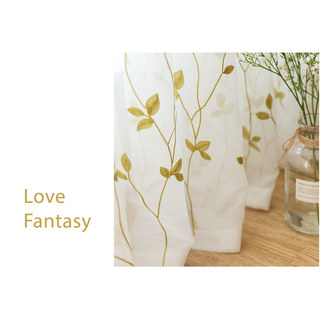 Love Fantasy Embroidered Chartreuse Green Leaf Sheer Curtain 3