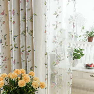 Misty Meadow Floral And Bird Cream Sheer Curtain 6
