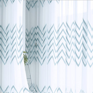 Sheer Curtain Wave Some Magic Blue Wave Geometric Voile Curtain 3