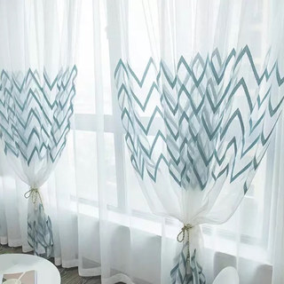 Sheer Curtain Wave Some Magic Blue Wave Geometric Voile Curtain 1