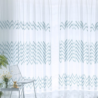 Sheer Curtain Wave Some Magic Blue Wave Geometric Voile Curtain 2