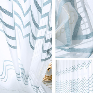 Sheer Curtain Wave Some Magic Blue Wave Geometric Voile Curtain 4